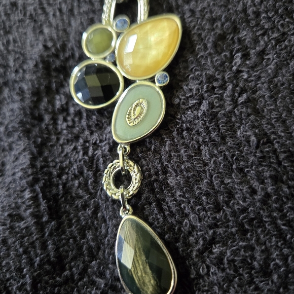 Lia Sophia Azure Retired Statement Necklace Multi-Stone Teardrop Silver Tone - Picture 3 of 8